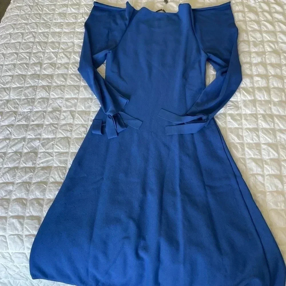 Alberta Ferretti blue knit open shoulders midi dress - Picture 16 of 16
